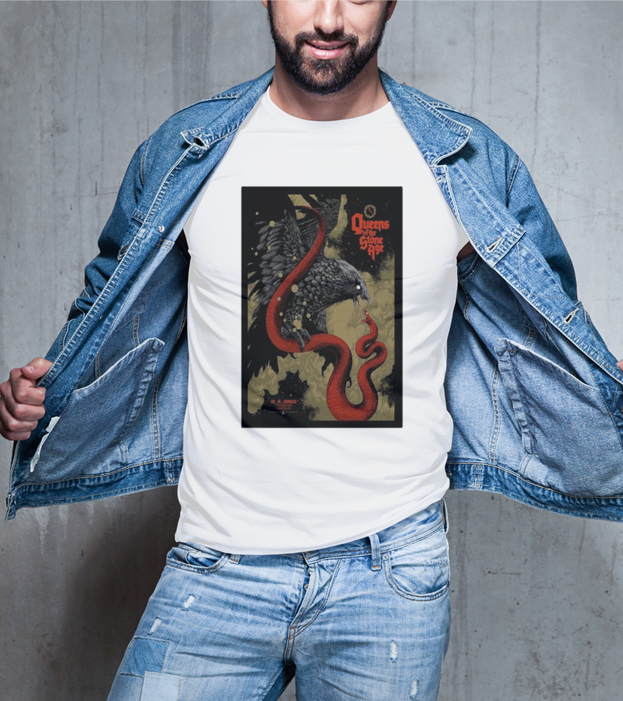 Queens Of The Stone Age R Mederos Art With Red Snake And Black Bird December 9 T-Shirt