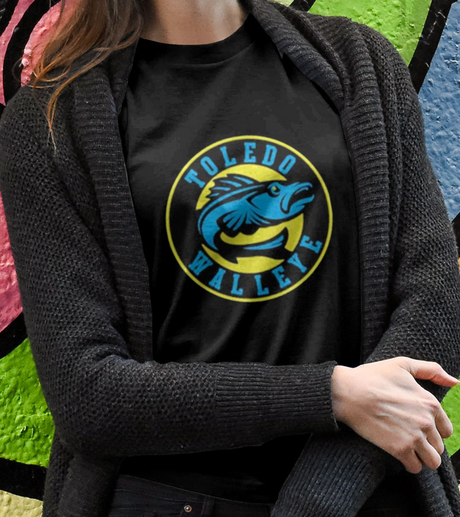 Toledo Walleye Logo Blue Fish Black Yellow Circular Badge T-Shirt