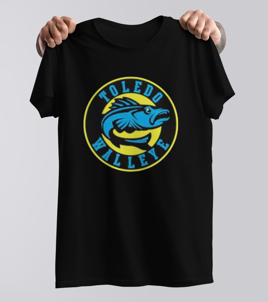 Toledo Walleye Logo Blue Fish Black Yellow Circular Badge T-Shirt