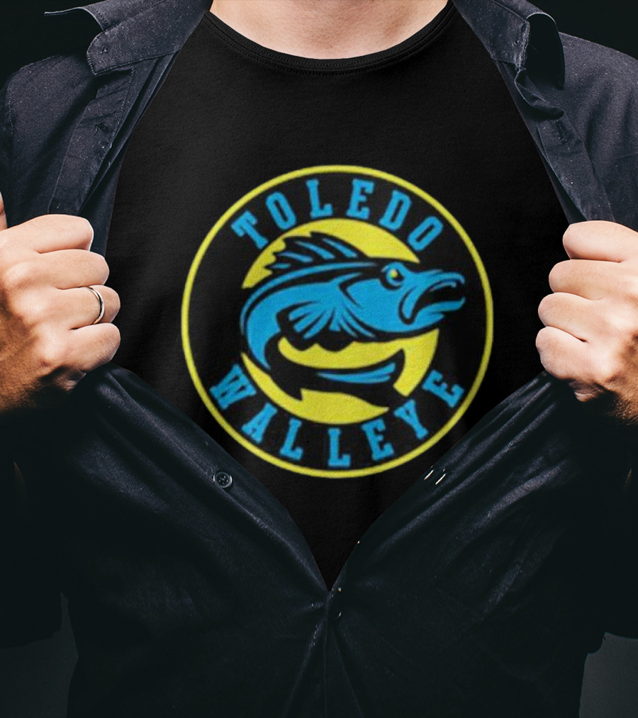 Toledo Walleye Logo Blue Fish Black Yellow Circular Badge T-Shirt