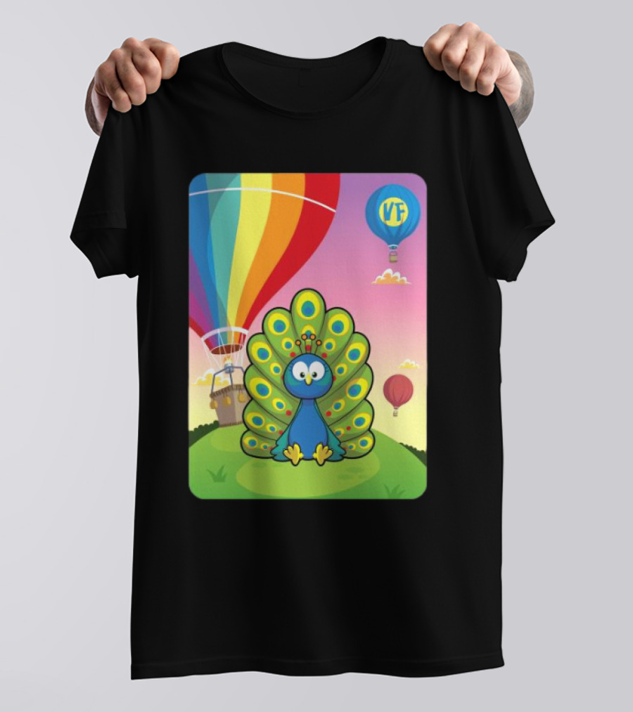 Vee Friends Practical Peacock Colorful Hot Air Balloon Vee Friends T-Shirt