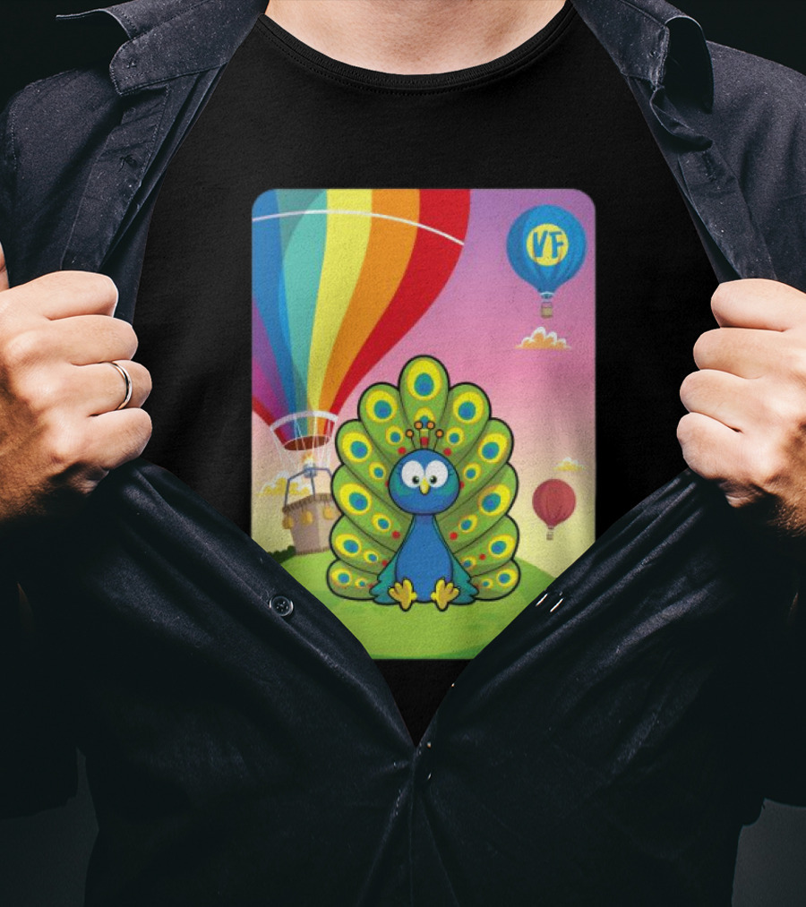 Vee Friends Practical Peacock Colorful Hot Air Balloon Vee Friends T-Shirt