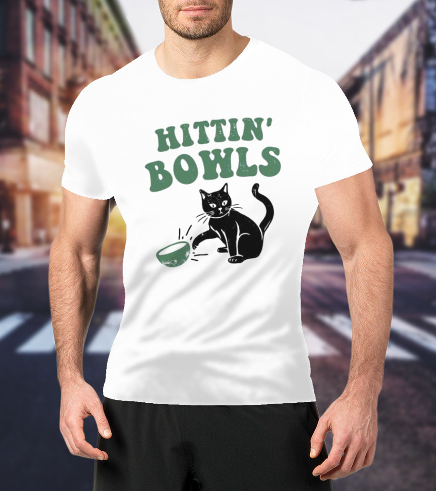 Hittin' Bowls Cat Playfully Knocking Over Item T-Shirt