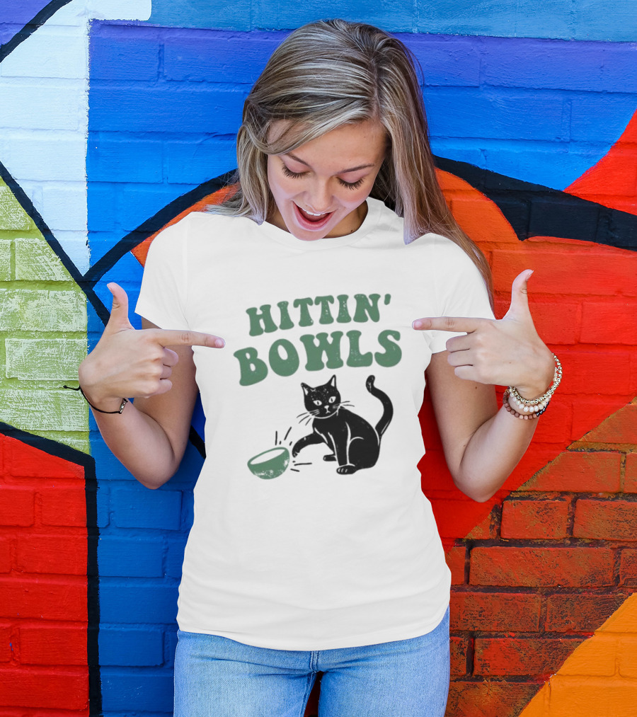 Hittin' Bowls Cat Playfully Knocking Over Item T-Shirt