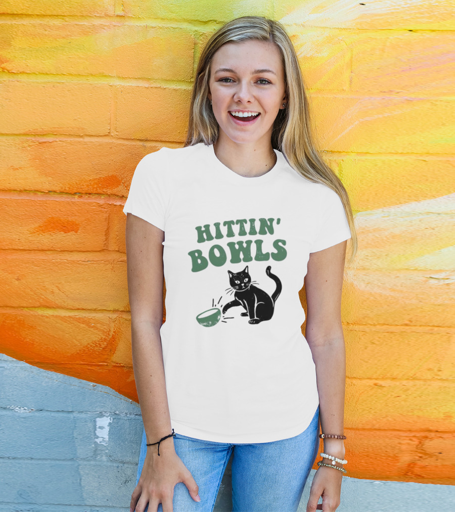 Hittin' Bowls Cat Playfully Knocking Over Item T-Shirt