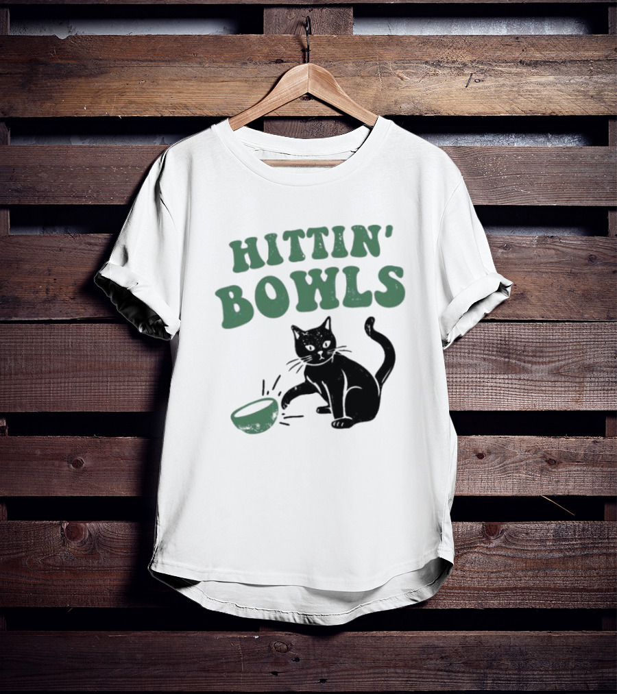 Hittin' Bowls Cat Playfully Knocking Over Item T-Shirt