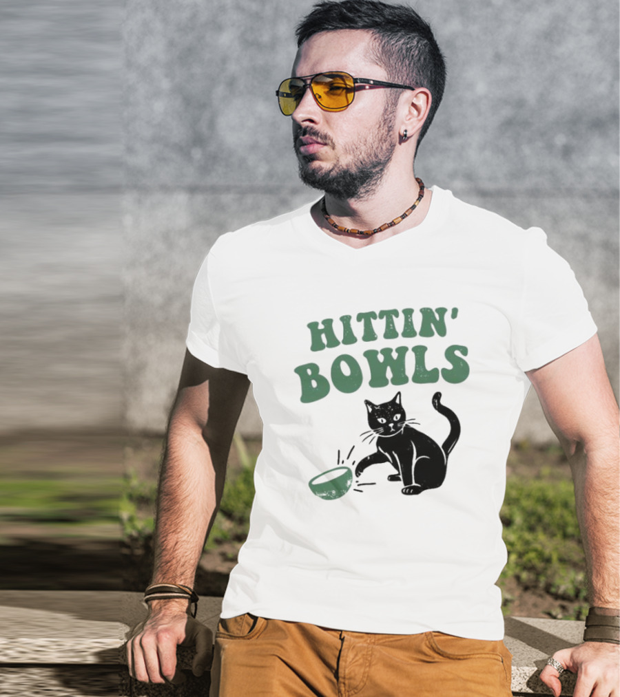 Hittin' Bowls Cat Playfully Knocking Over Item T-Shirt