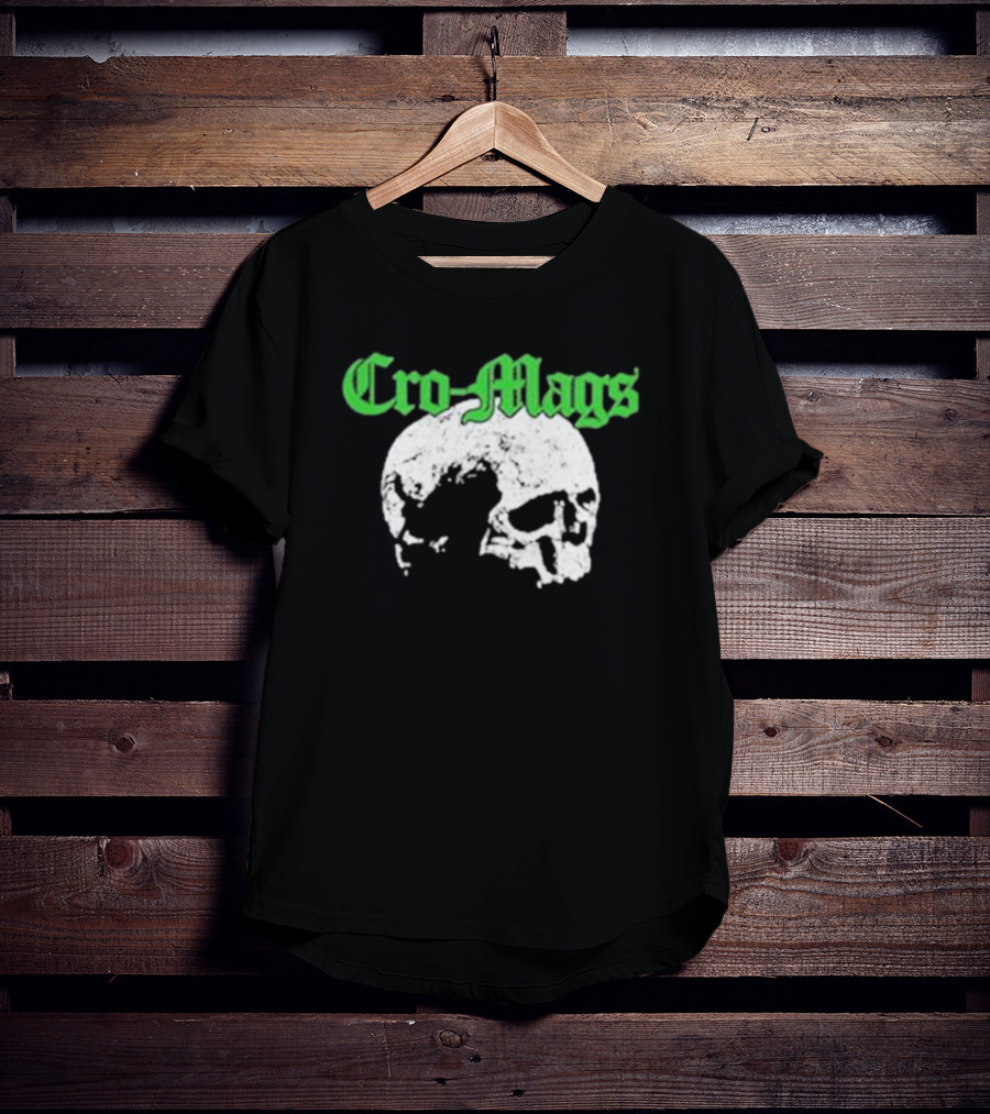 Cro Mags Green Text White Skull T-Shirt