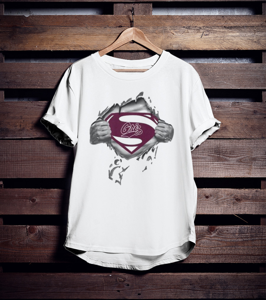 Montana Grizzlies Griz Superman Symbol Inside Ripped Chest T-Shirt