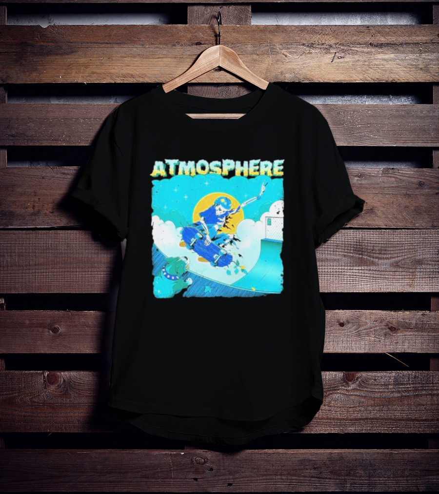 ATMOSPHERE Skateboarding Skeleton Dog Ramp Peace Sign T-Shirt