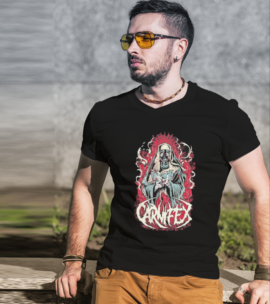 Carnifex Sister Rot Gas Mask Nun With Red Aura T-Shirt