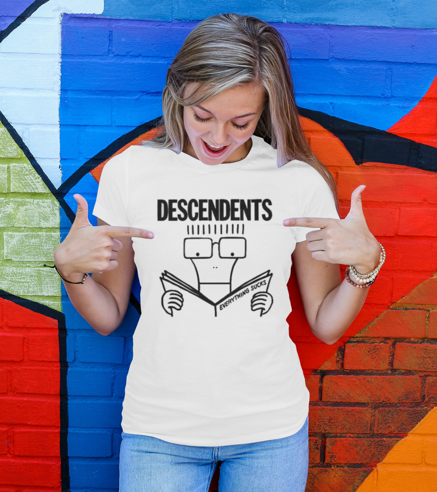 DESCENDENTS Everything Sucks Album Cover Cartoon Character Reading Book T-Shirt