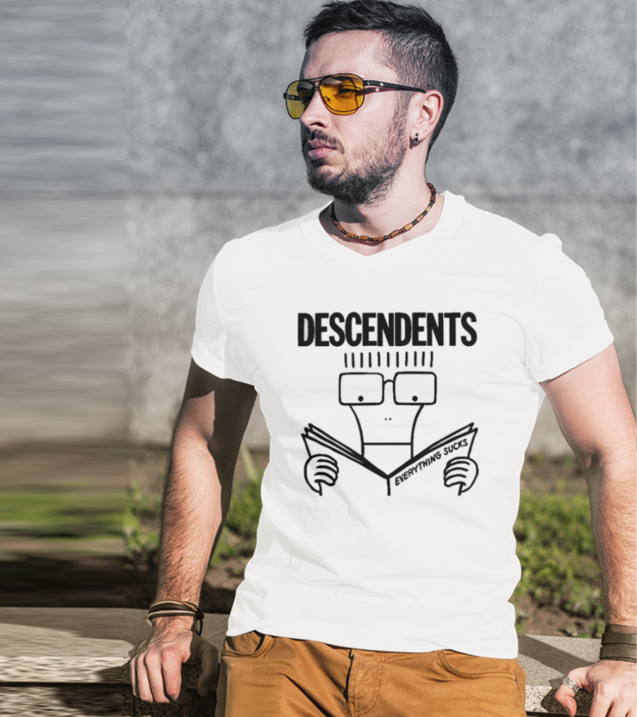 DESCENDENTS Everything Sucks Album Cover Cartoon Character Reading Book T-Shirt