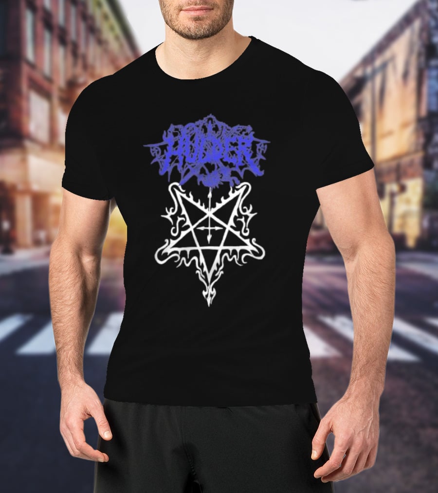 Hulder Pentagram Symbol With Decorative White Inverted Star And Blue T-Shirt