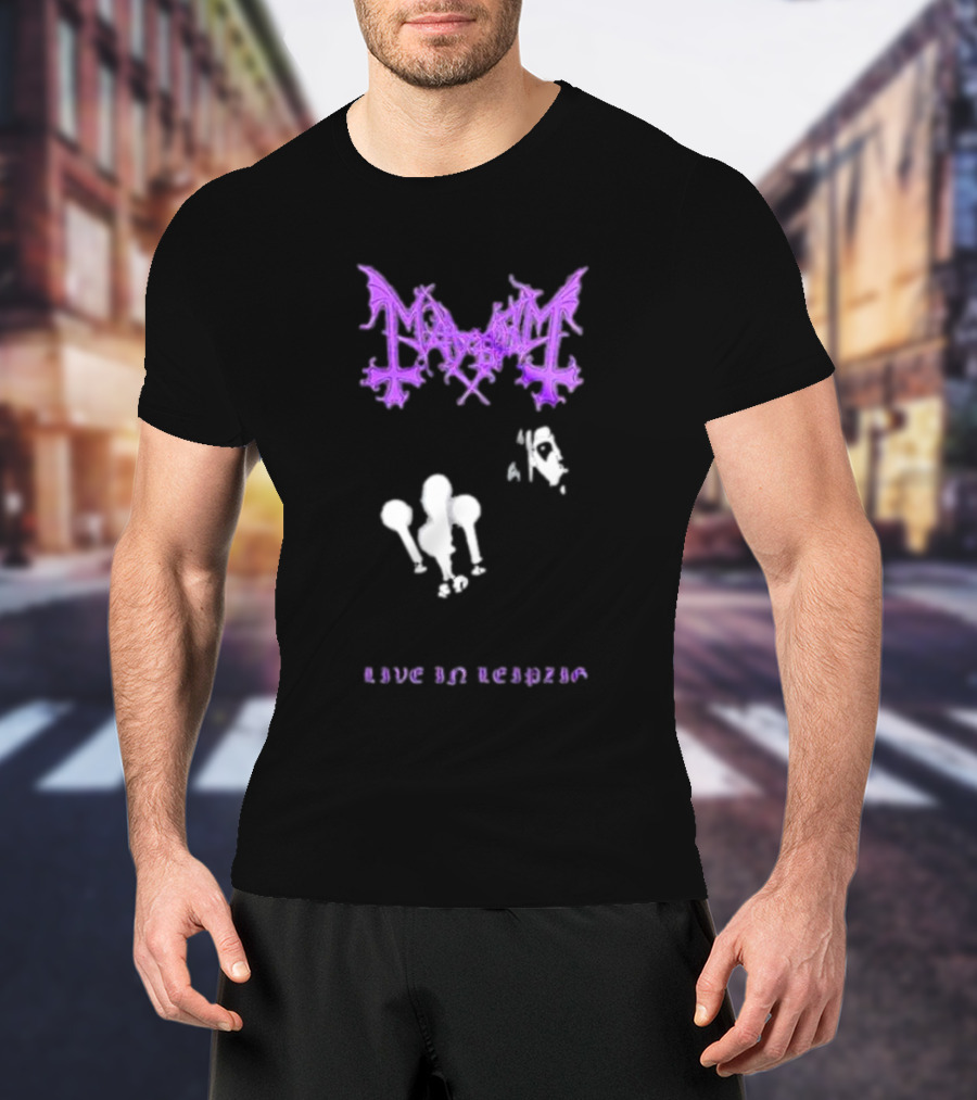Mayhem Live In Leipzig Gothic Logo And Abstract Figure T-Shirt