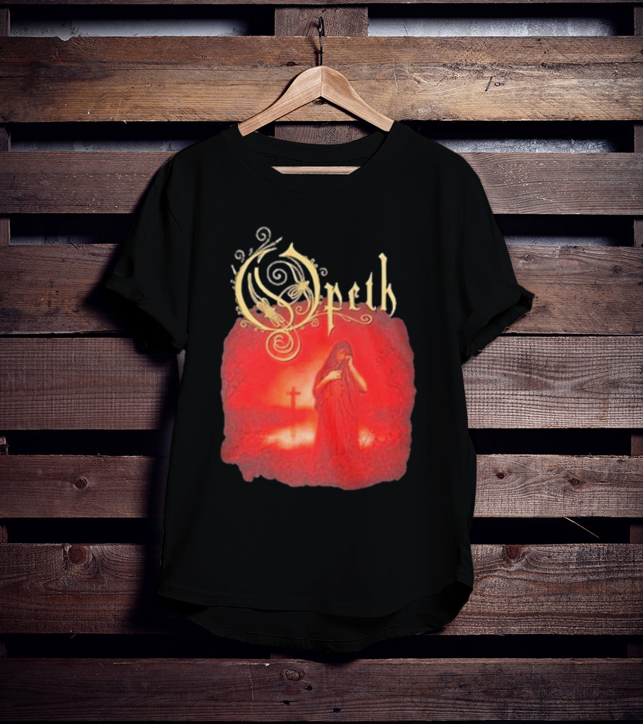 Opeth Still Life Gothic Red Cloaked Figure And Cross T-Shirt
