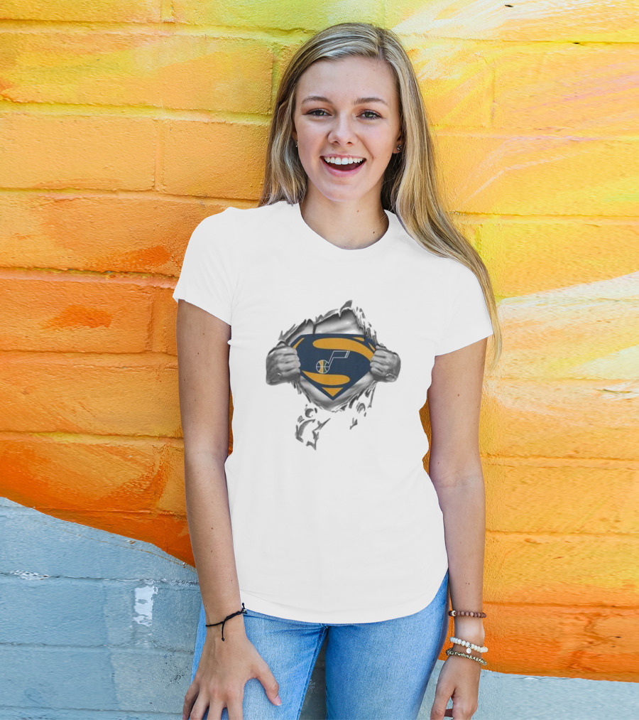 Utah Jazz Superman Logo Rip Open T-Shirt