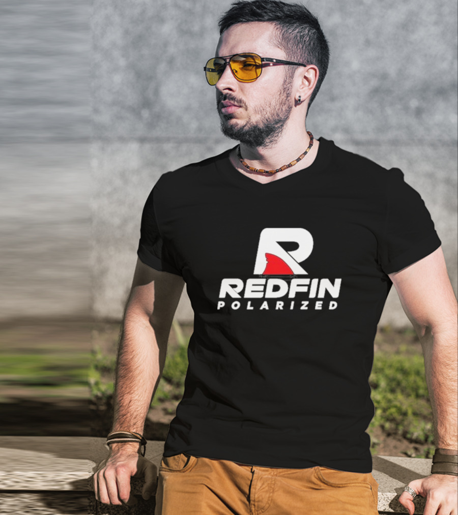 REDFIN POLARIZED R SHARK LOGO WHITE AND RED T-Shirt