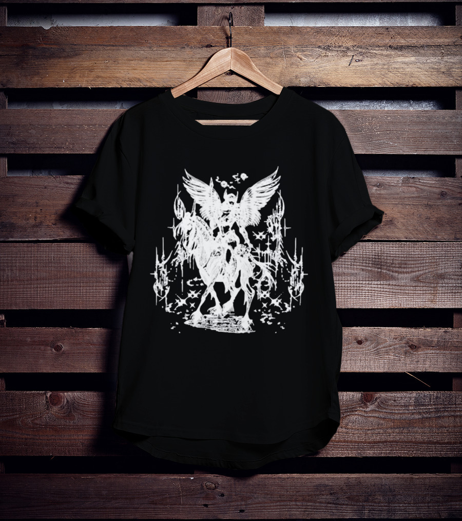 Valkyrae Vintage Dagger Angelic Horse Rider With Wings And Stars T-Shirt