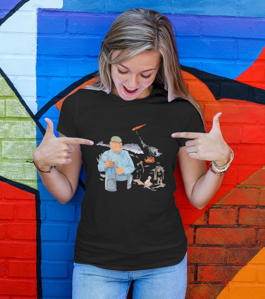 Dibnah Versus Sauron Gandalf, Hobbits, And Industrial Chimney In Middle-earth Scene T-Shirt
