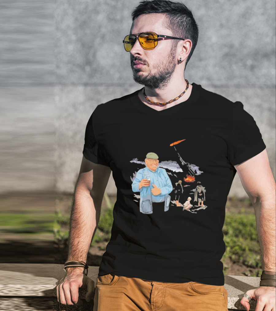 Dibnah Versus Sauron Gandalf, Hobbits, And Industrial Chimney In Middle-earth Scene T-Shirt