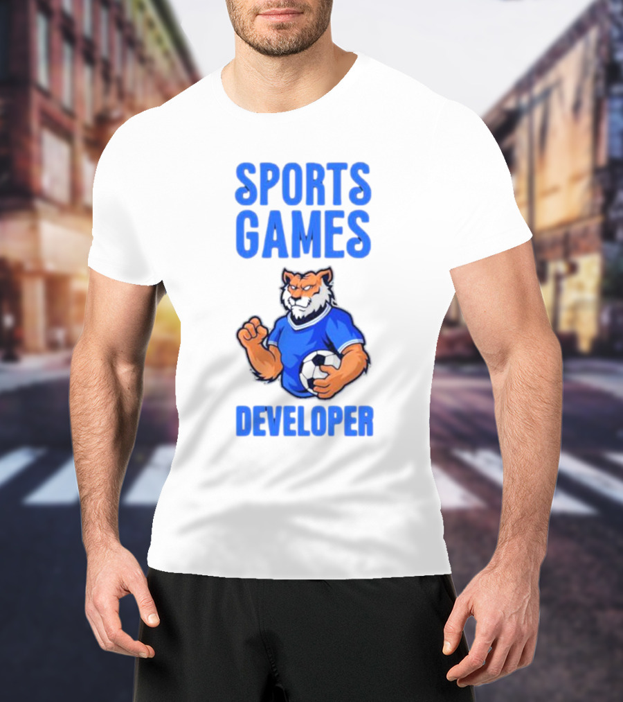 Sports Games Developer Tiger Holding Soccer Ball T-Shirt