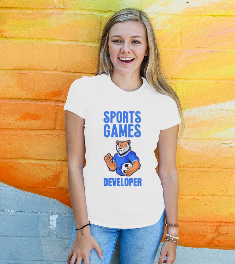 Sports Games Developer Tiger Holding Soccer Ball T-Shirt