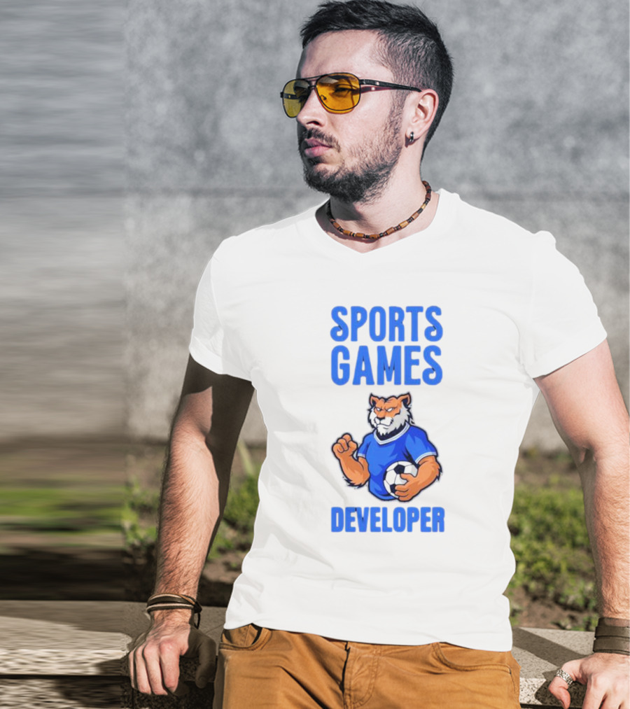 Sports Games Developer Tiger Holding Soccer Ball T-Shirt