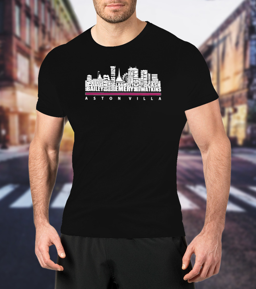 Aston Villa 23 24 Skyline Names Bailey Diaby Kamara Ramsey Emery Watkins T-Shirt