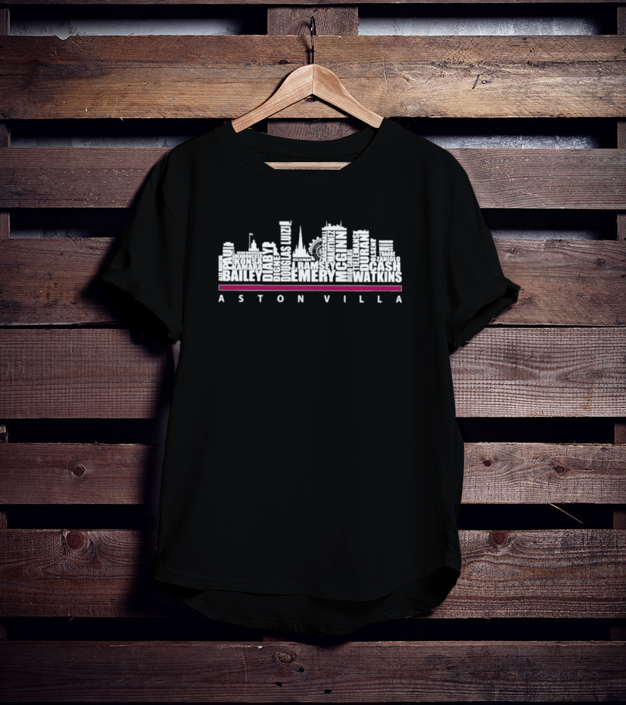 Aston Villa 23 24 Skyline Names Bailey Diaby Kamara Ramsey Emery Watkins T-Shirt