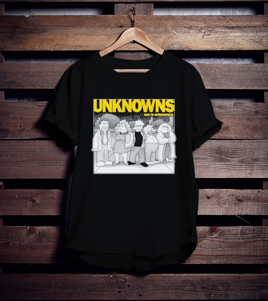 Unknowns Bus To Springfield Cartoon Characters In Black And White Scene T-Shirt
