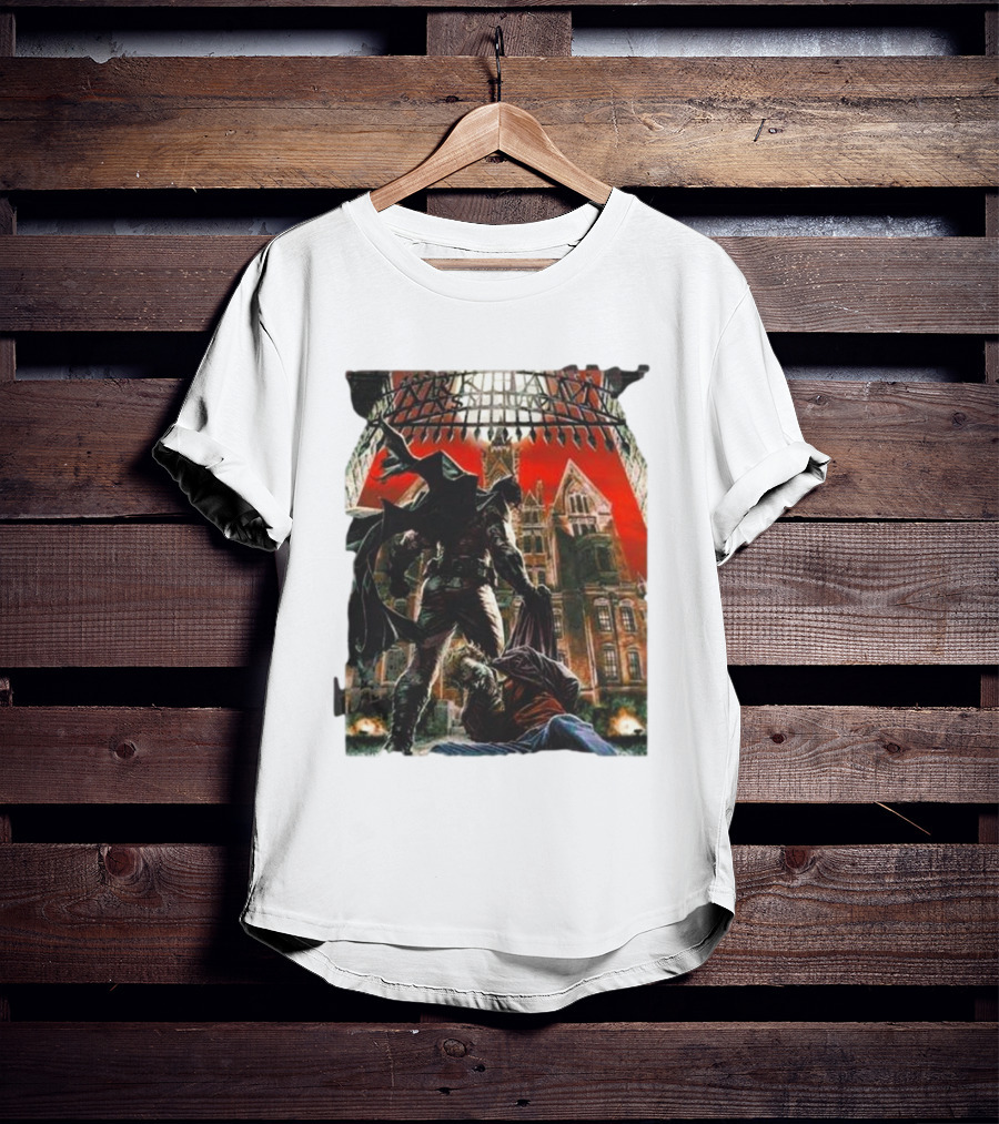 Batman Arkham Asylum Gothic Gate Dynamic Red Background Scene T-Shirt
