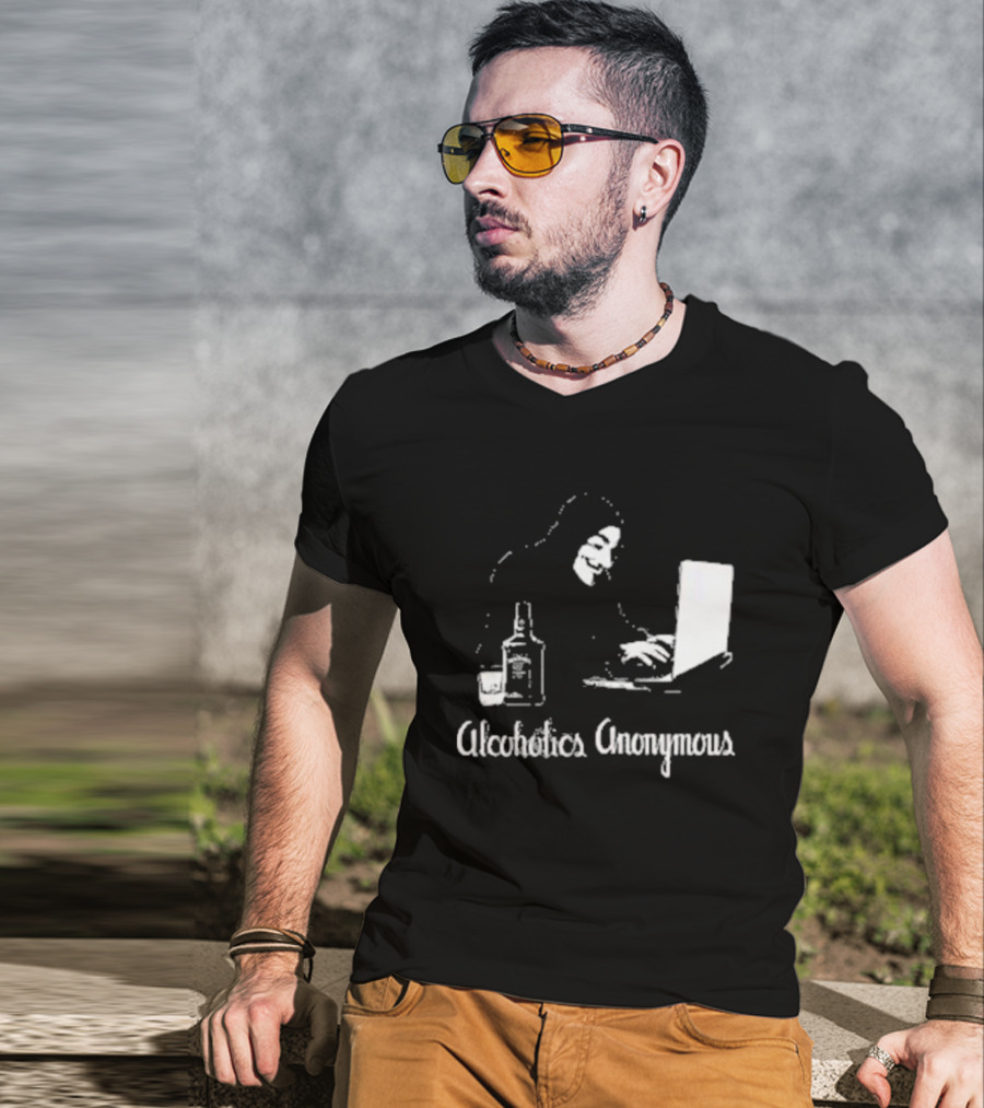 Alcoholics Anonymous Guy Fawkes Mask Hacker With Laptop T-Shirt