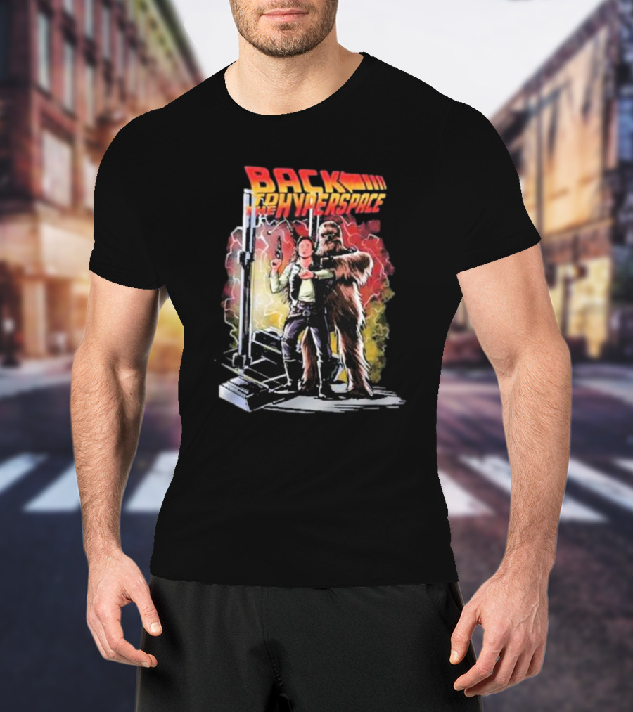 BACK TO THE HYPERSPACE Han Solo Chewbacca Crossover Retro Sci-Fi Adventure T-Shirt