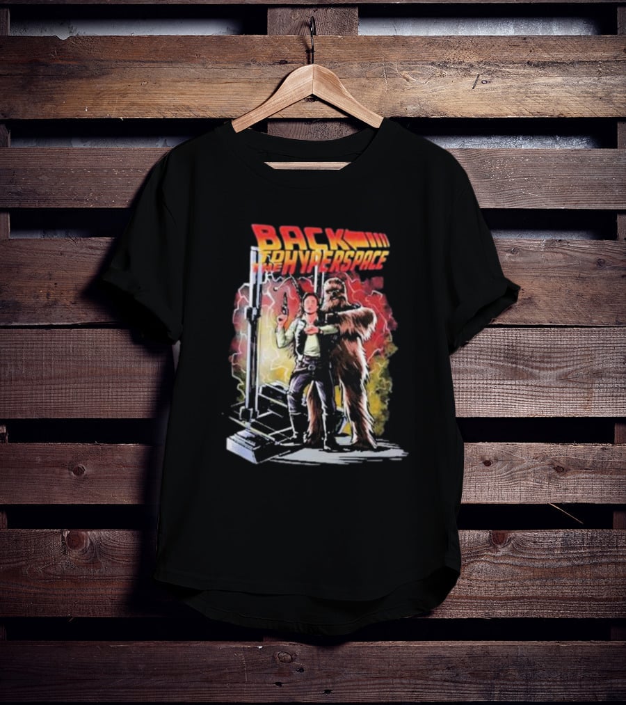 BACK TO THE HYPERSPACE Han Solo Chewbacca Crossover Retro Sci-Fi Adventure T-Shirt