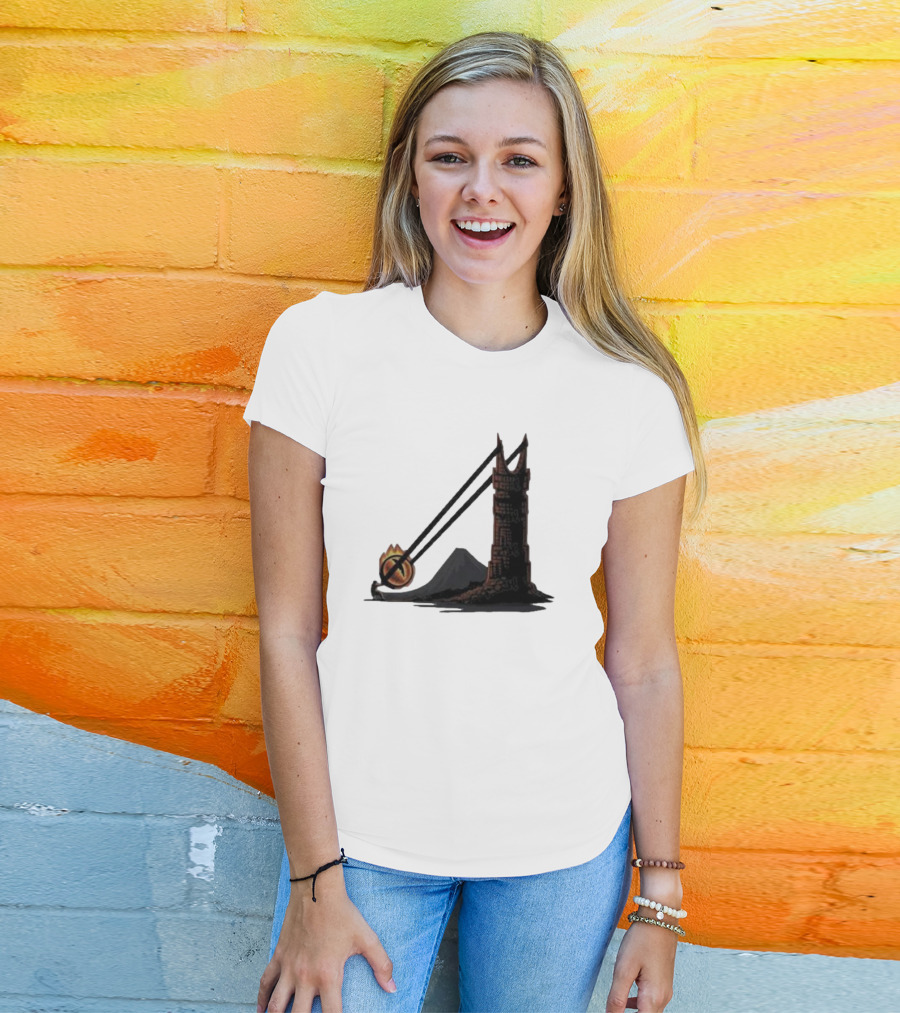 Dark Slingshot Eye Tower With Mountain In Background T-Shirt