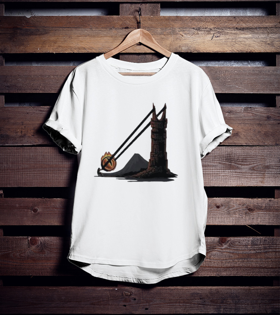 Dark Slingshot Eye Tower With Mountain In Background T-Shirt