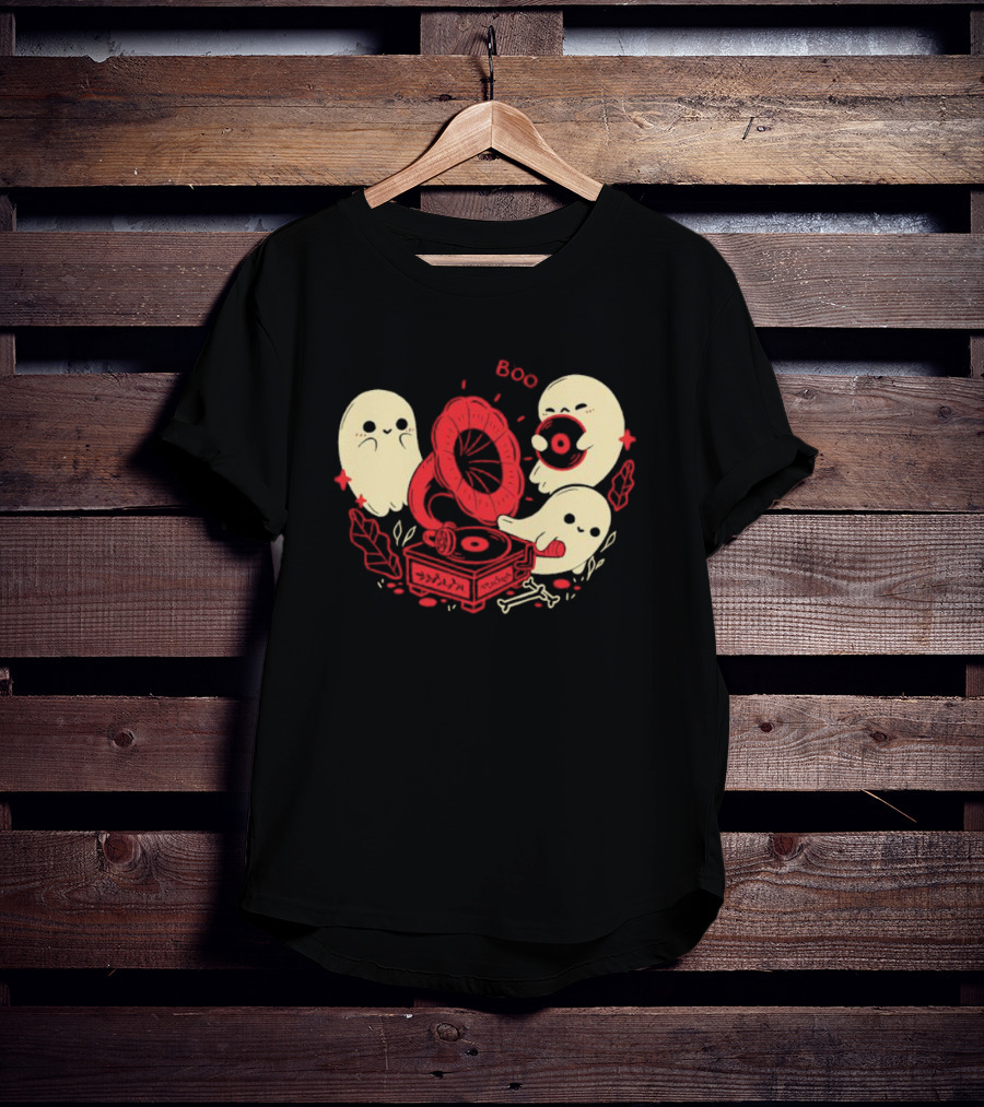 Boo Cute Gramophone Record Spooky Ghosts T-Shirt