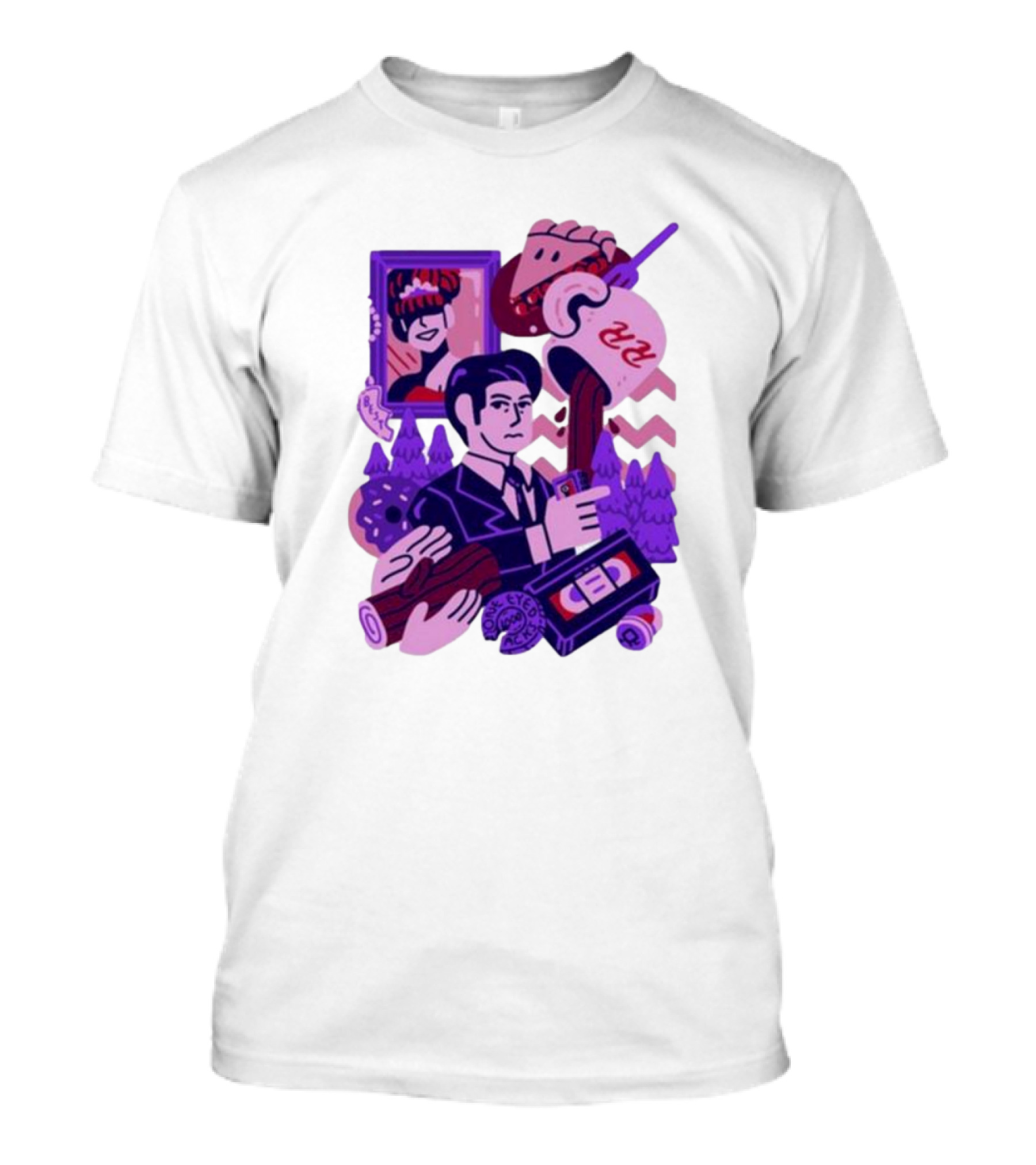 Theyetee Meanwhile Twin Peaks Agent Cooper Coffee Donuts Log VCR T-Shirt