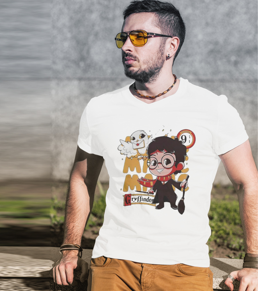 Magic Boy Gryffindor Platform 9¾ Owl And Broom T-Shirt