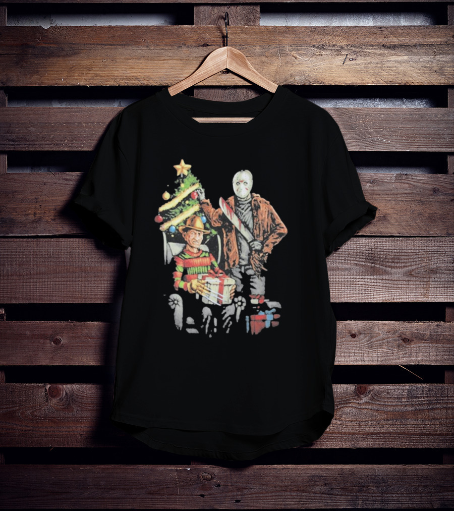 Jason Voorhees Freddy Krueger Christmas Horror Icons Holiday Scene T-Shirt