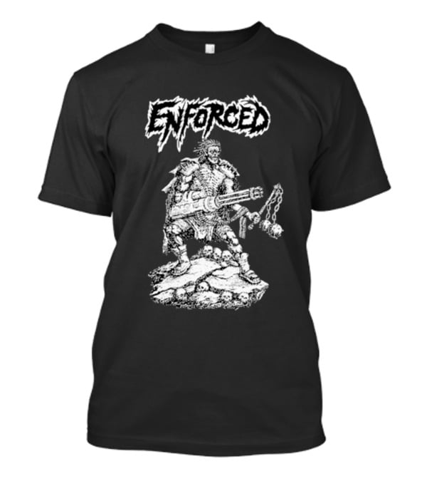 Enforced Sacrament Warrior With Spiked Chains And Machine Gun On Skull Mound T-Shirt