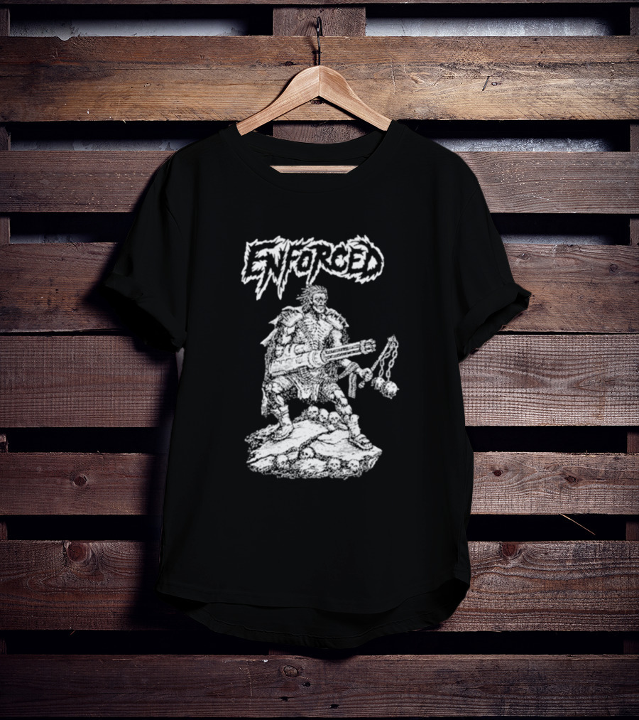 Enforced Sacrament Warrior With Spiked Chains And Machine Gun On Skull Mound T-Shirt