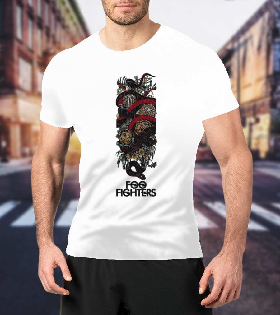 Foo Fighters Floral And Snake Imagery Dark T-Shirt