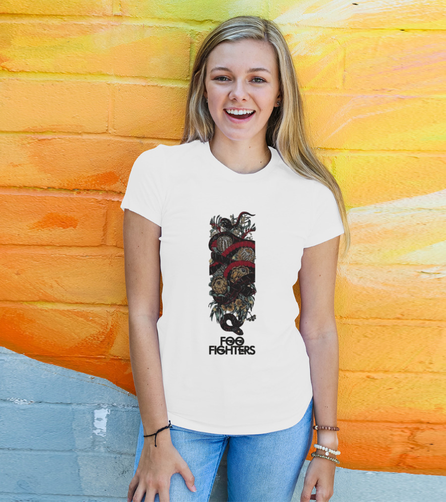 Foo Fighters Floral And Snake Imagery Dark T-Shirt