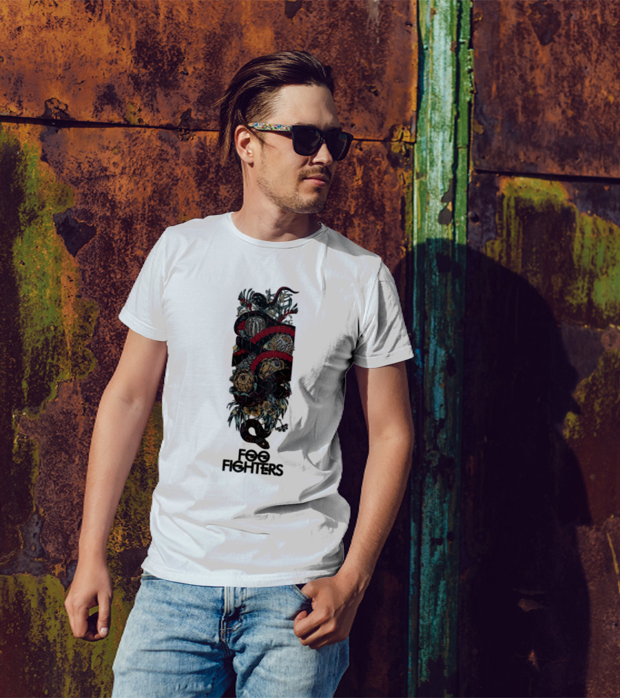 Foo Fighters Floral And Snake Imagery Dark T-Shirt