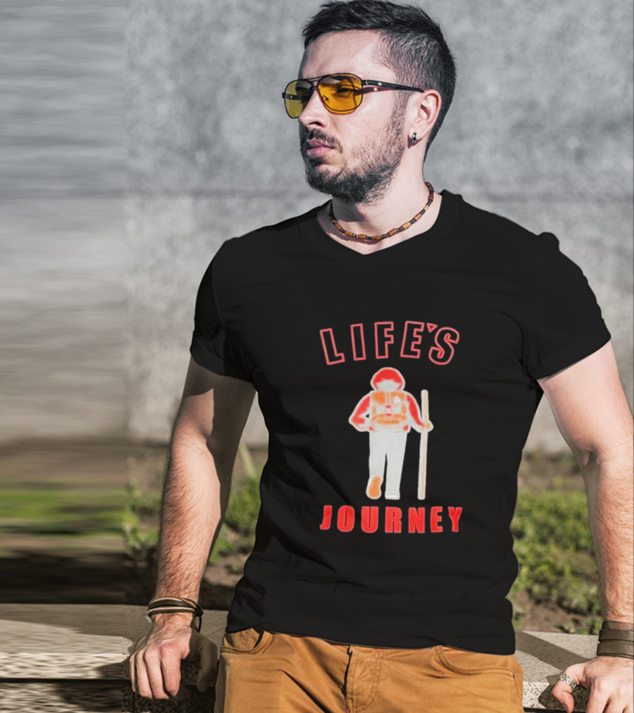 LIFE'S JOURNEY Hiker With Walking Stick T-Shirt