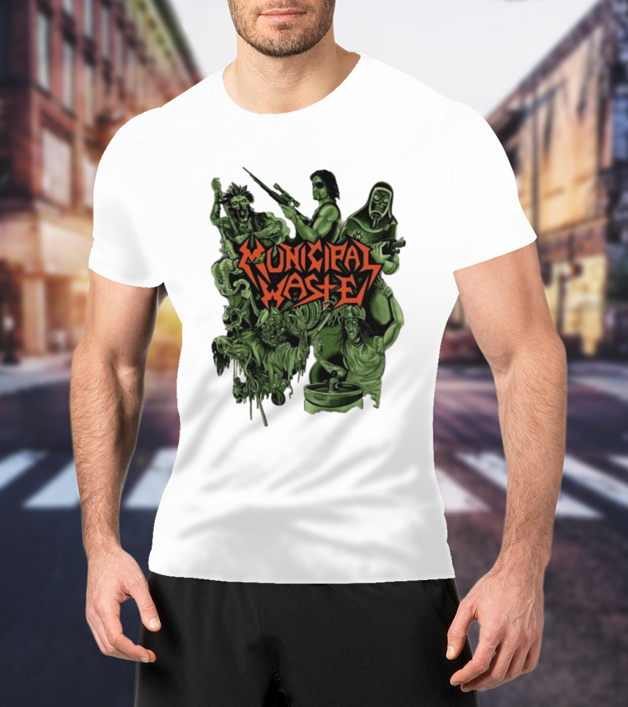 Municipal Waste Zombie Collage With Gas Masks And Weapons T-Shirt