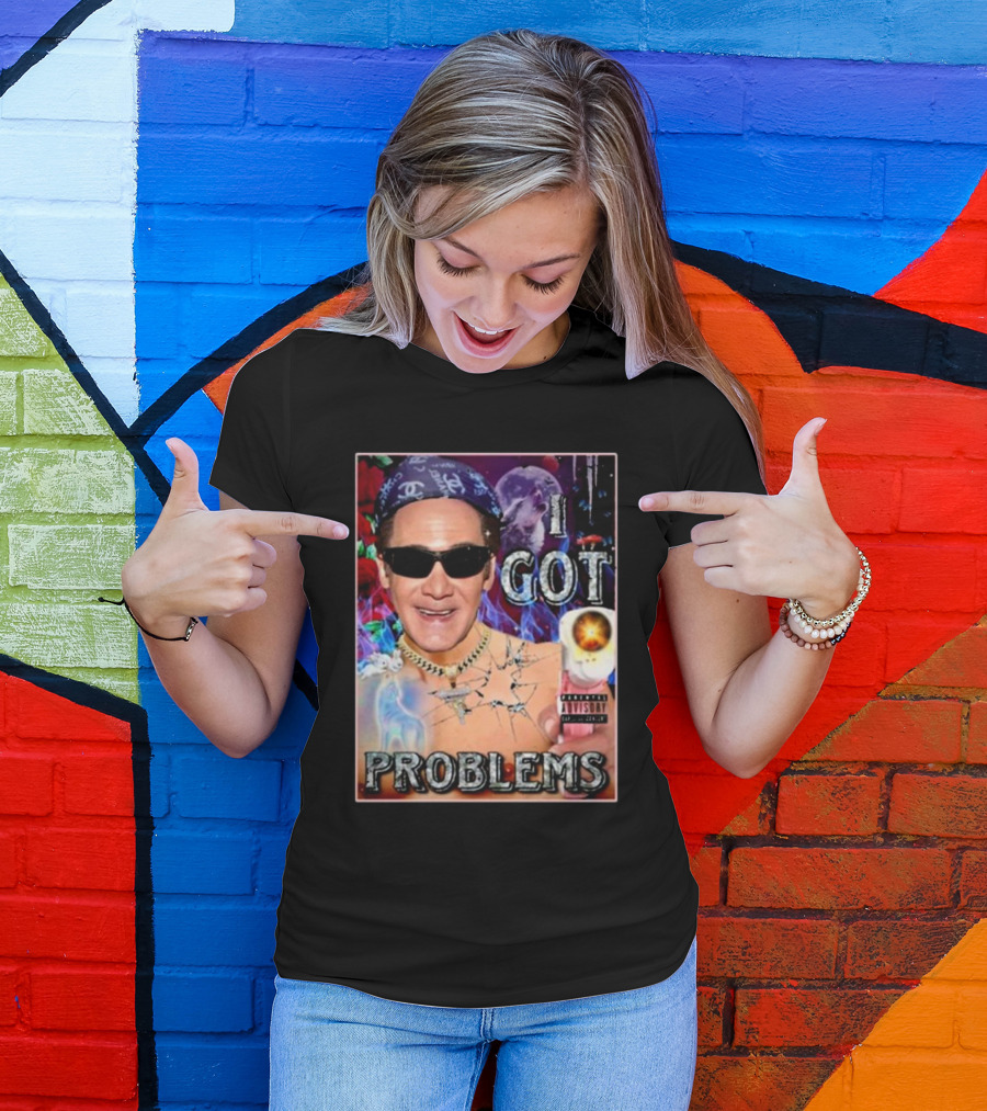The Jersey Outlaw I Got Problems Colorful Portrait With Sunglasses And Explosive Background T-Shirt