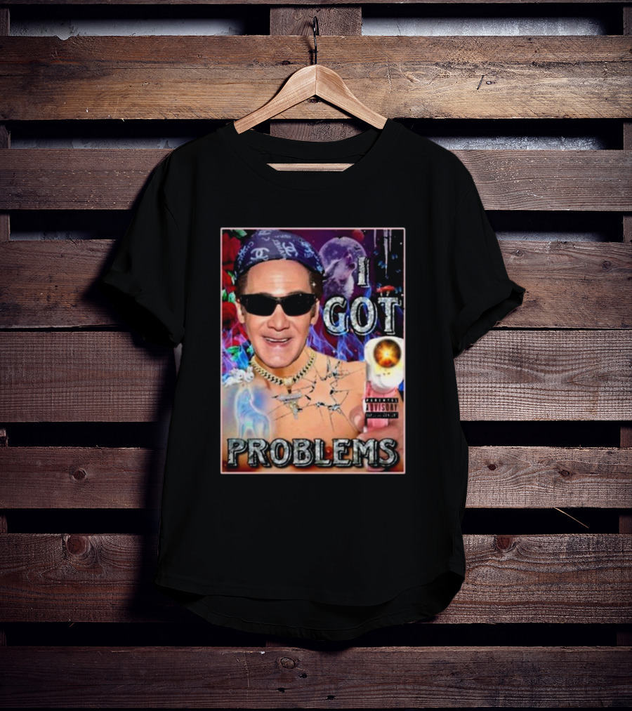 The Jersey Outlaw I Got Problems Colorful Portrait With Sunglasses And Explosive Background T-Shirt